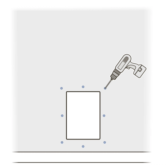 Drill holes in wall for interior assembly