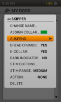 screenshot of menu choosing suspend