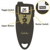 Hold rocker switch, PROG on display with callouts