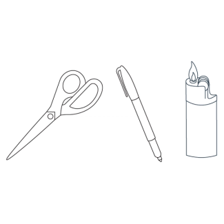 Materials needed: scissors, pen, lighter