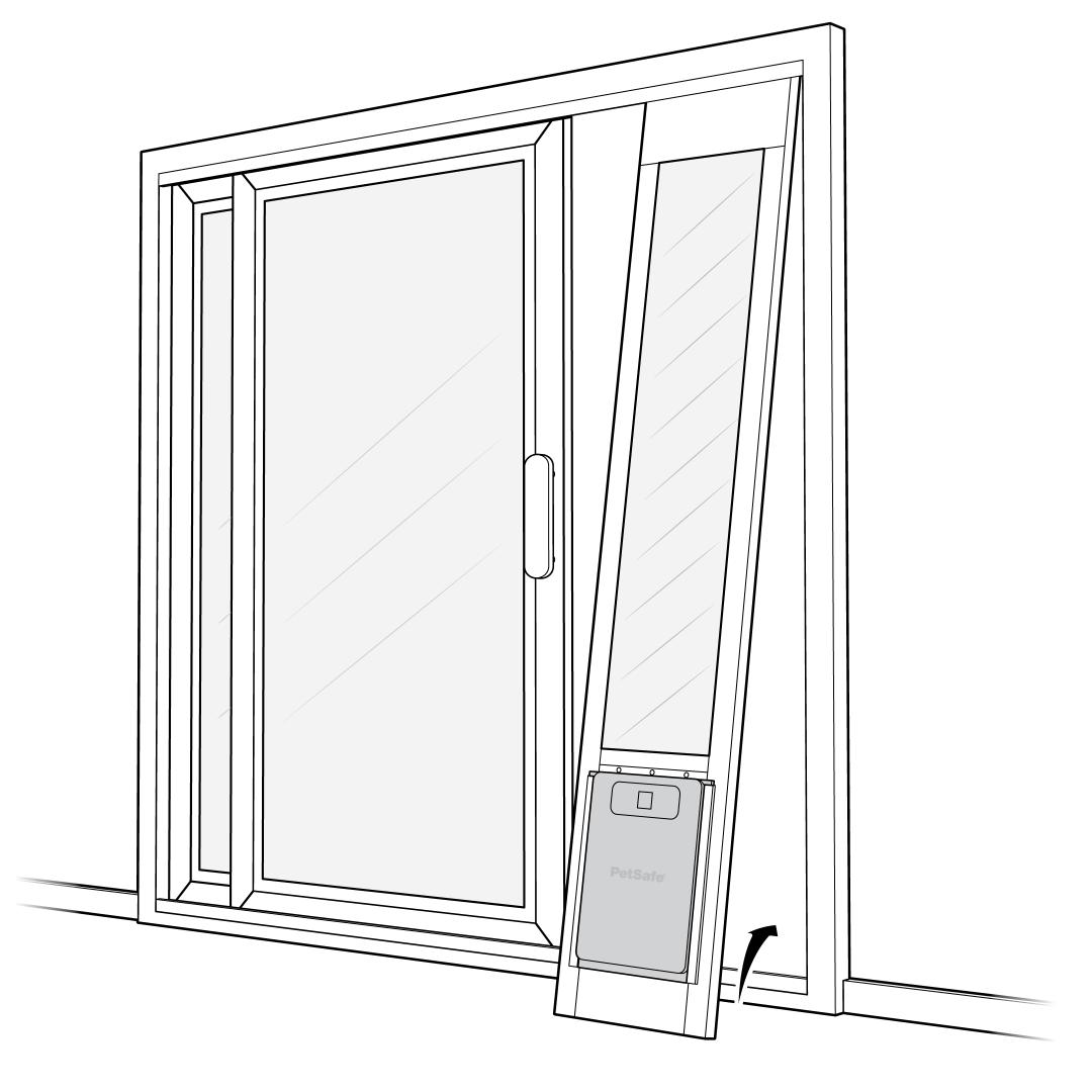 Push Up And Drop Assembled Pet Door Into Lower Door Track