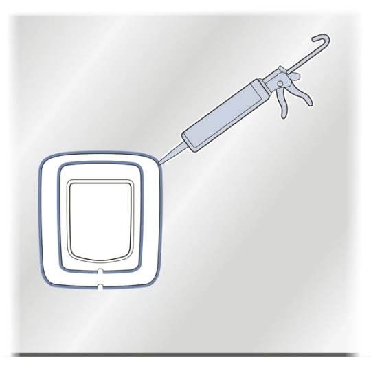 Apply caulk to exterior frame and adaptor on glass