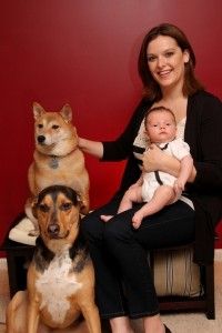 Sarah pictured here with son Dylan and pets Sheeba and Tyson.