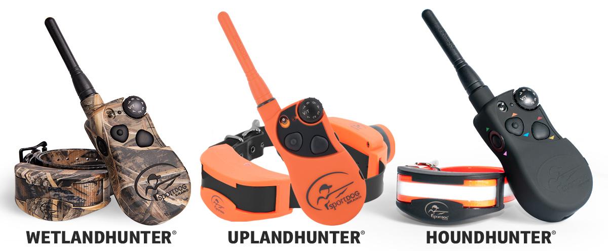 Three different e-collar all built for specialized hunting use. WetlandHunter, UplandHunter, and HoundHunter.