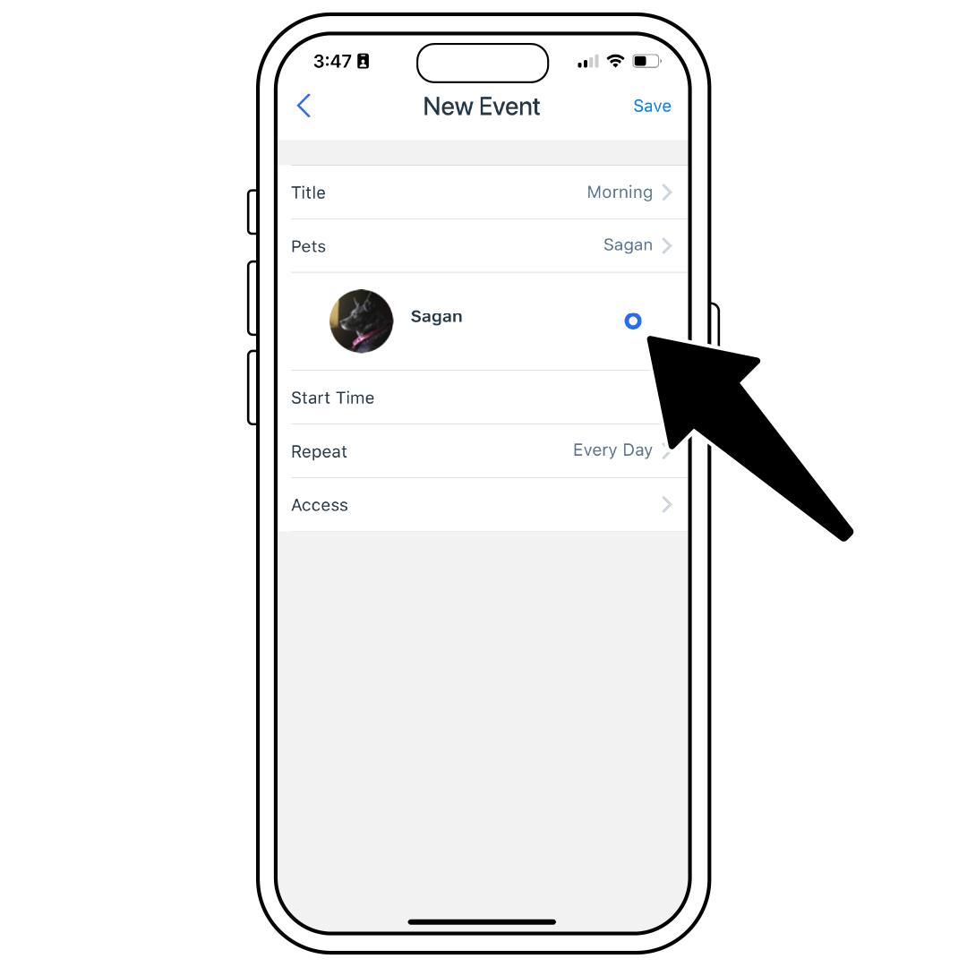 New Event, Select Pet