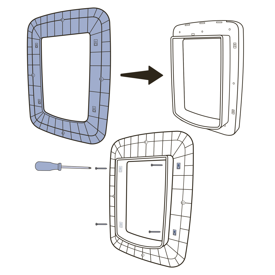 Fit installation adaptor over tunnel of interior frame, secure installation adaptor