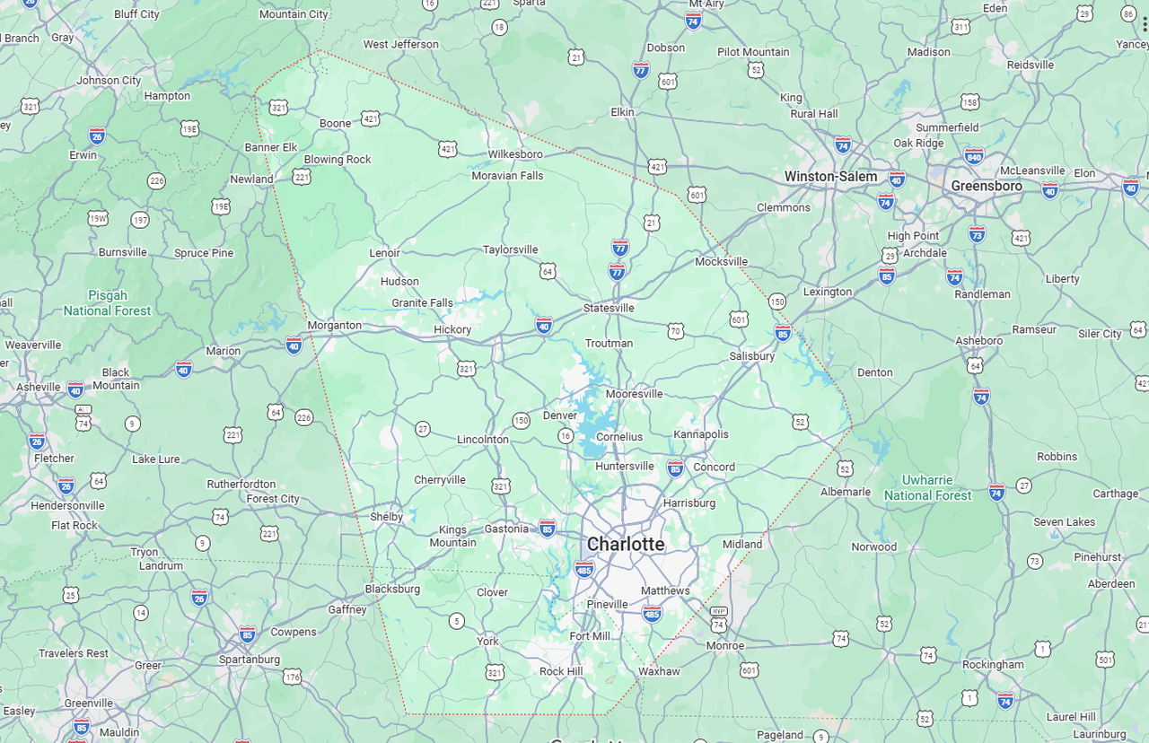 Map Pin Drop of the Invisible Fence of the Carolinas Location