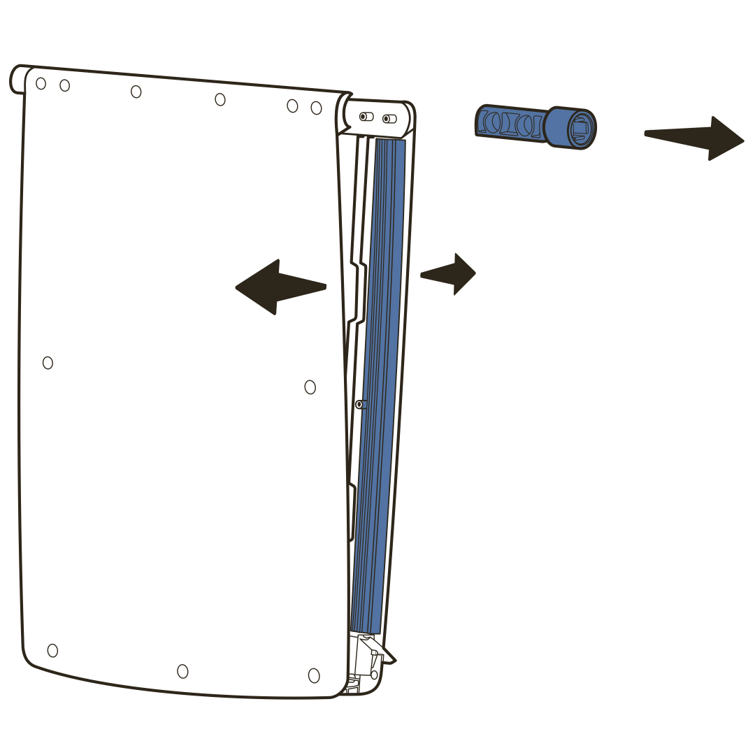 Remove right hinge pin from replacement flap