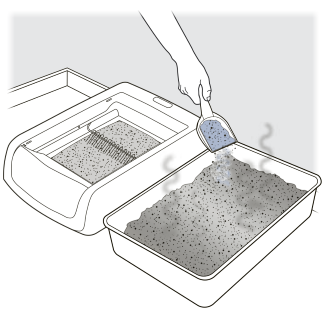 Sprinkle crystal litter into old box