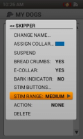 screenshot of the menu highlighting the stim range