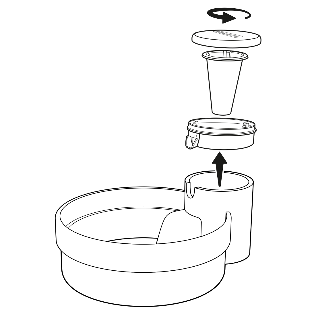 Unscrew Lid and Remove Spout, Cone and Tray
