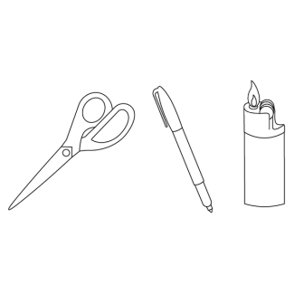 scissors, pen, lighter