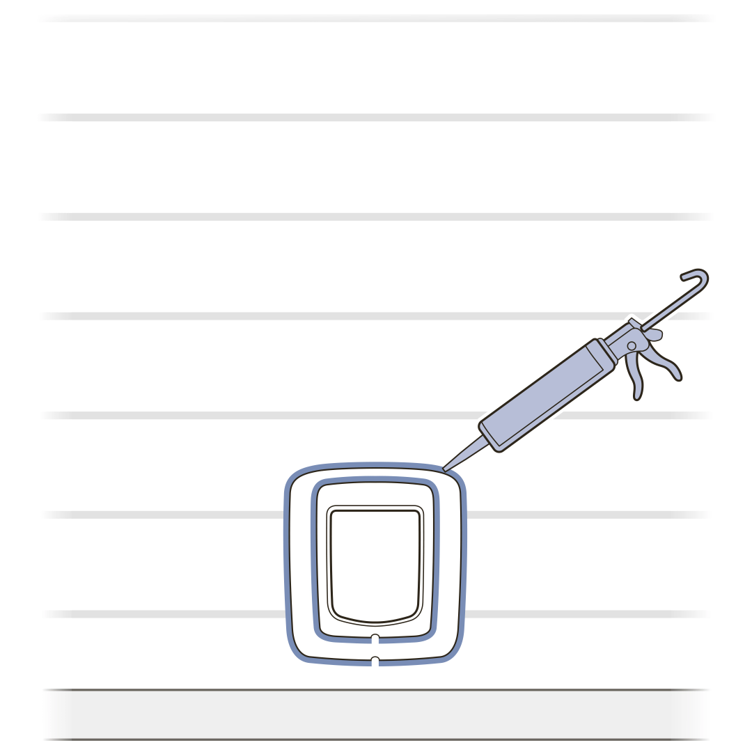Apply caulk to exterior frame and adaptor on wall