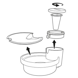 Unscrew Lid and Remove Spout, Cone and Tray
