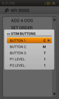screenshot of the menu highlighting the buttons 1