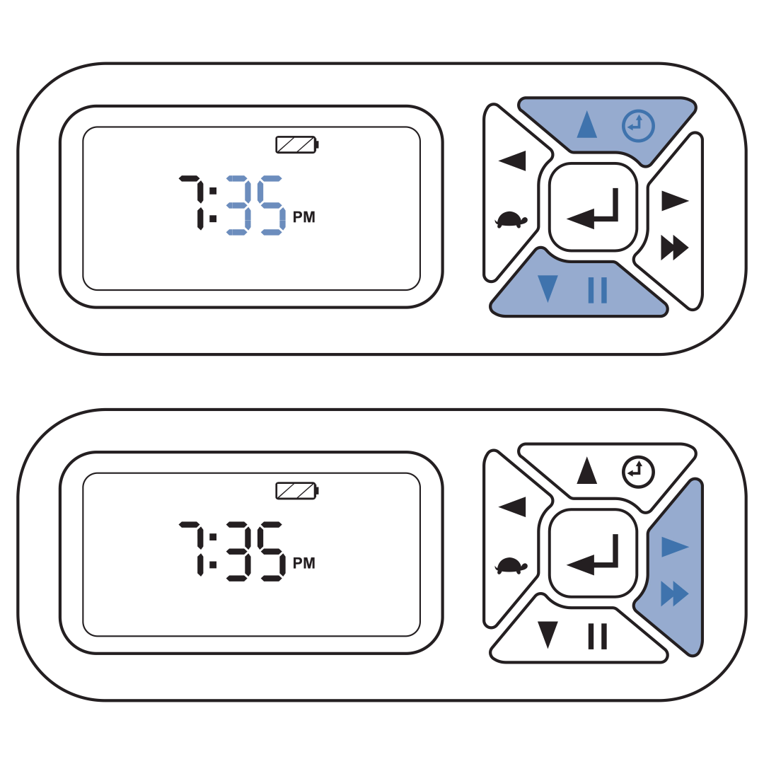 Use Up-Down To Set Mintues and Right Button To Set Time