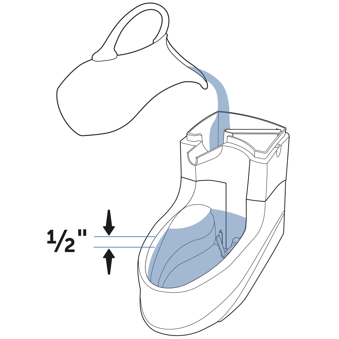 Pour water into filter housing