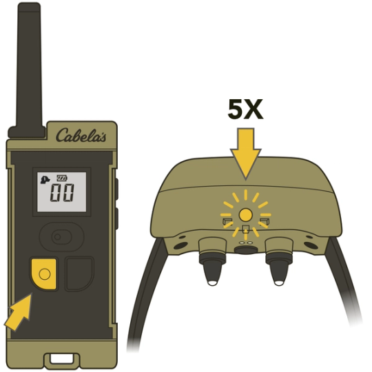 Cabela's Gun Dog GS-100_Press Front Bump Button Flashes 5X