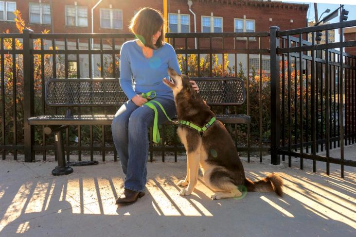 woman sitting with dog