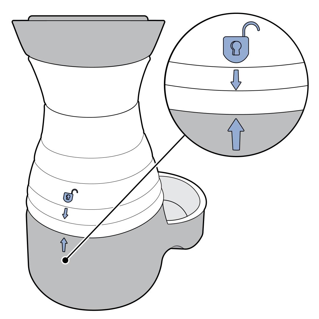 Place Reservoir in Base, Matching Unlock Symbol with Arrow Symbol