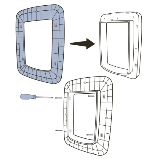 Fit installation adaptor over tunnel of interior frame, secure installation adaptor