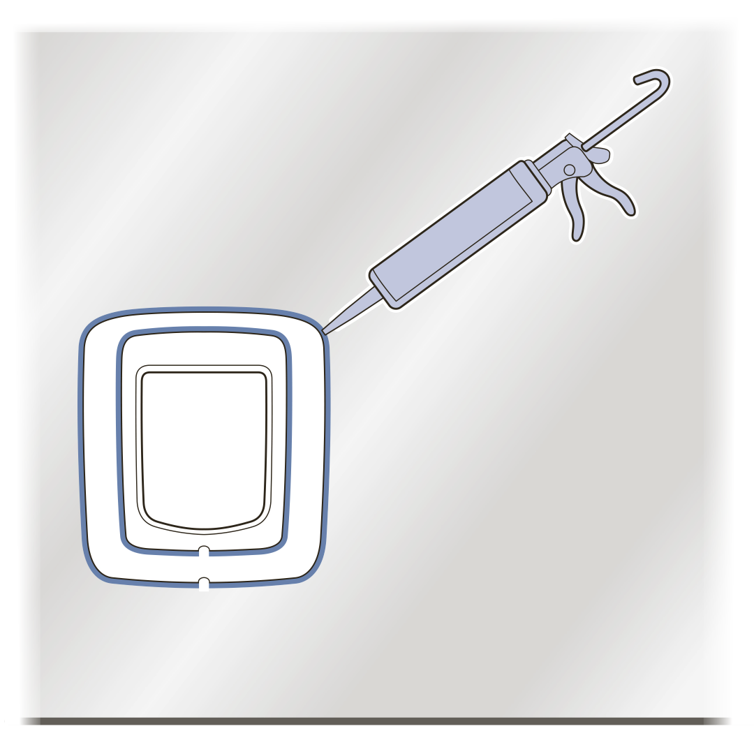 Apply caulk to exterior frame and adaptor on glass