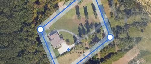 Aerial map view of home with fence line drawn around property