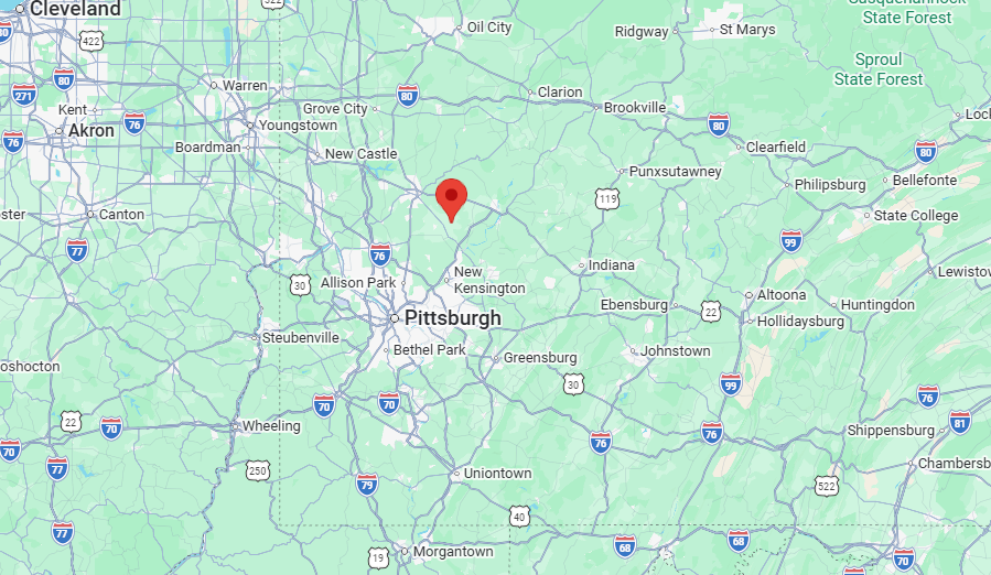 Map Pin Drop of the Invisible Fence of Pittsburgh Location