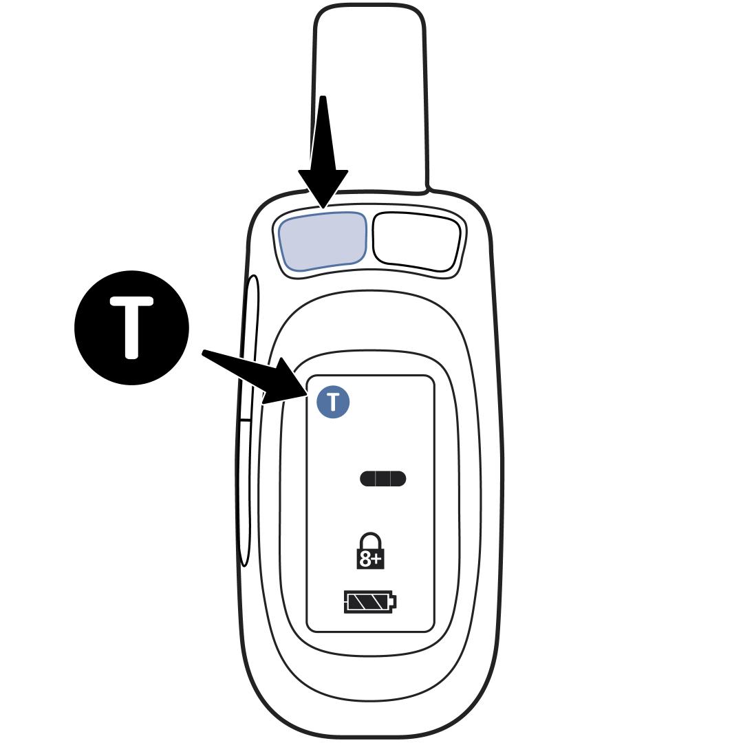 Hold upper left button, display shows T