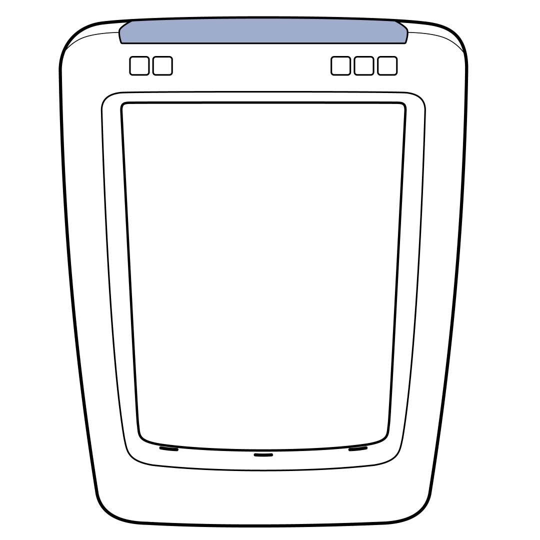 Locate the battery door on the top edge