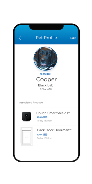 App screen displaying Dog Cooper and their connected devices