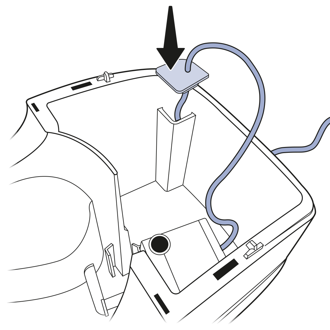 Run pump cord through opening and under fountain
