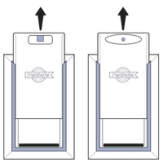 Pull tab or pin and slide panel up