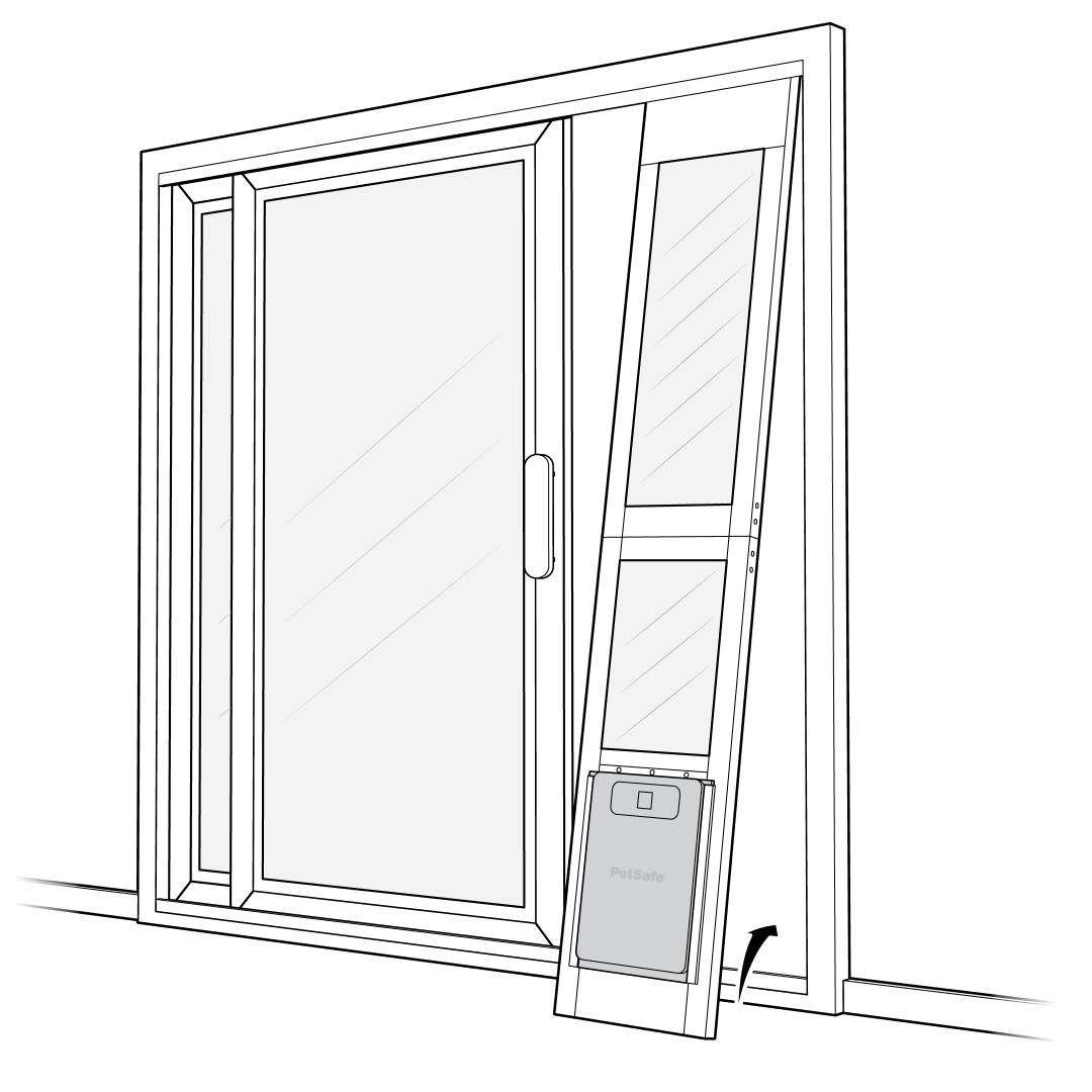 Push Up And Drop Assembled Pet Door Into Lower Door Track