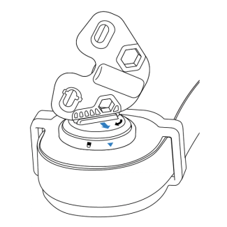 Line up the arrow on the battery and collar