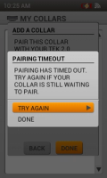 screenshot of menu highlighting "try again" button