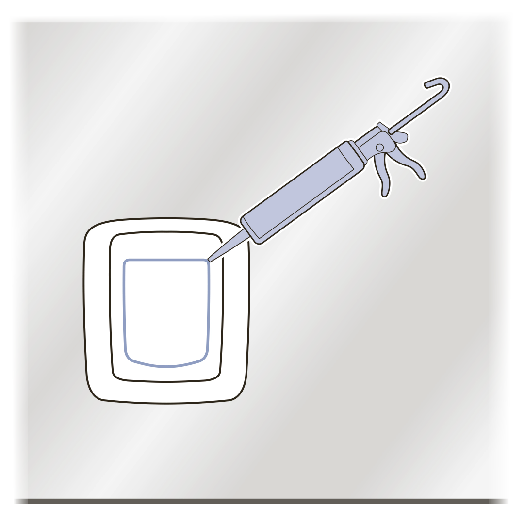 Apply caulk to tunnel on glass