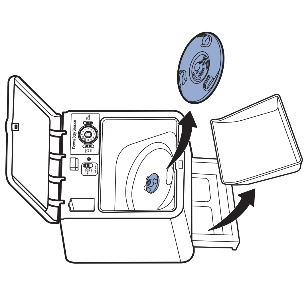 teach-&-treat-how-to-clean-remote-trainer-remove-tray-liner-&-kibble-disk-illustration