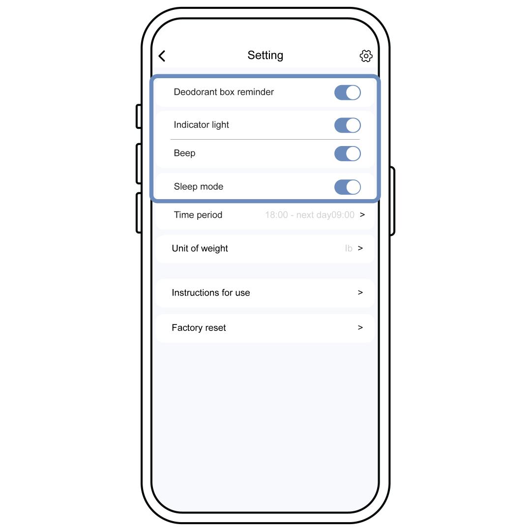 Setting Screen With Options Highlighted