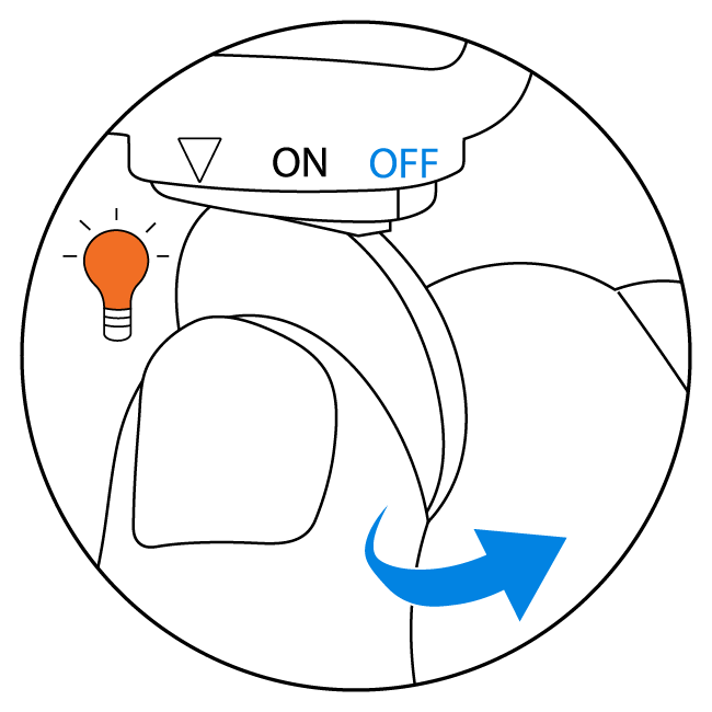  Turn the battery to the OFF position while the light is orange