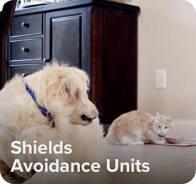 "Shield Avoidance Units" with image of dog avoiding cat food area