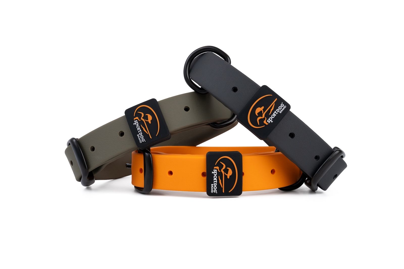 a gps tracking system for a dog with a bright green strap