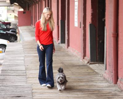 Woman walking dog