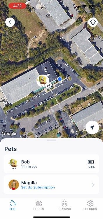 Screenshot of Pets section of app screen