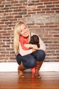 Woman holding dog