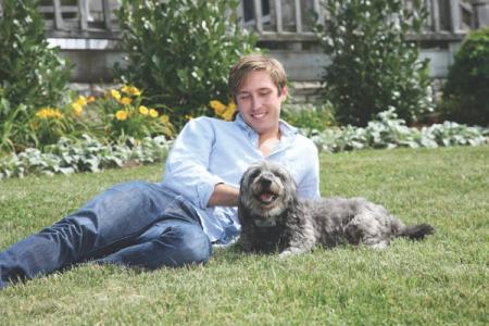 man with dog outside