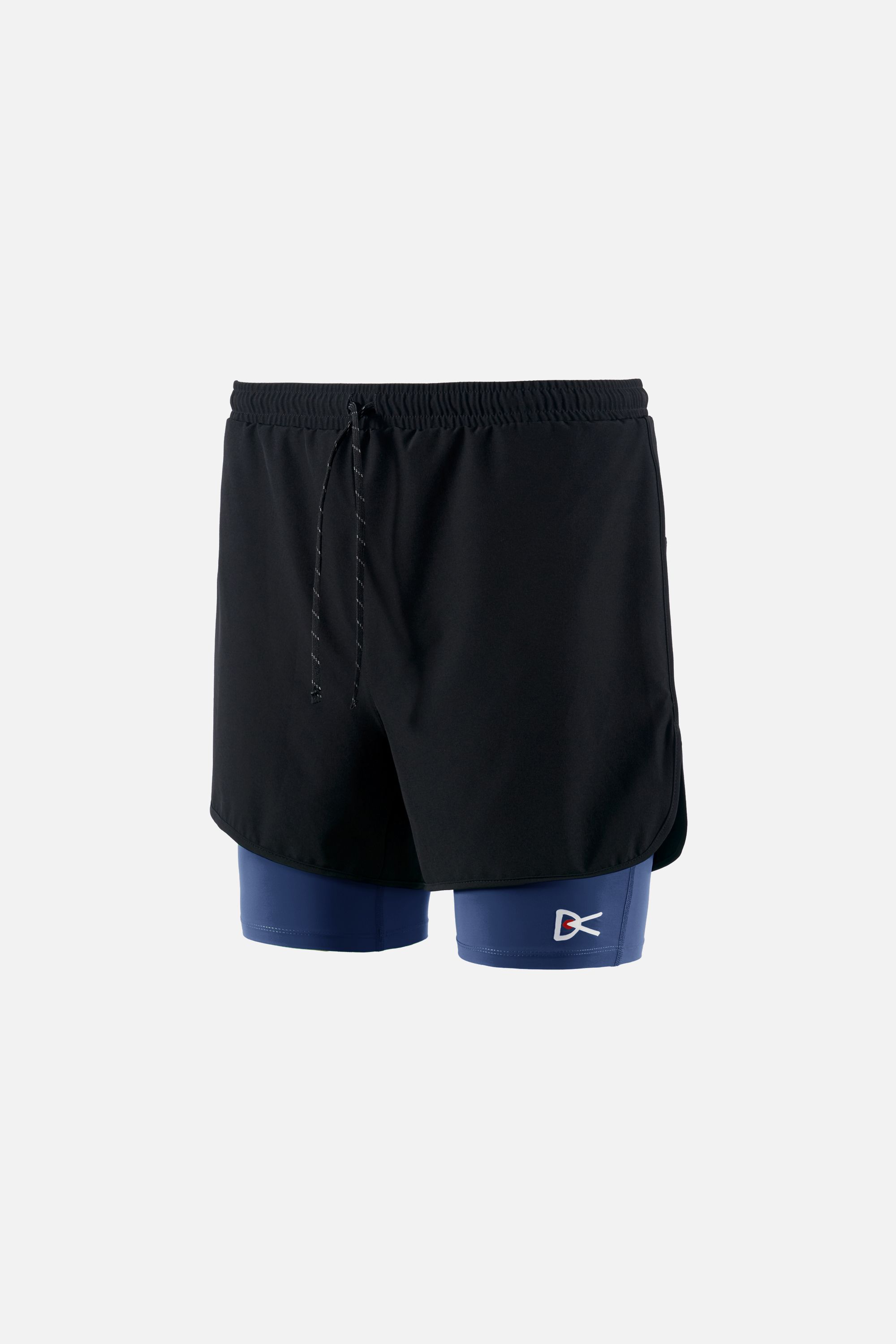 Layered Pocketed Trail Shorts, Black/Navy