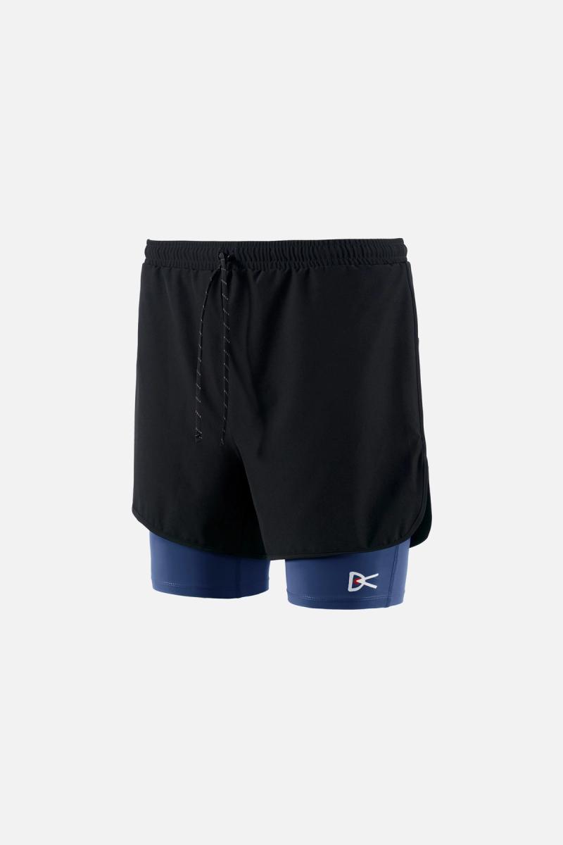 Layered Pocketed Trail Shorts, Black/Navy