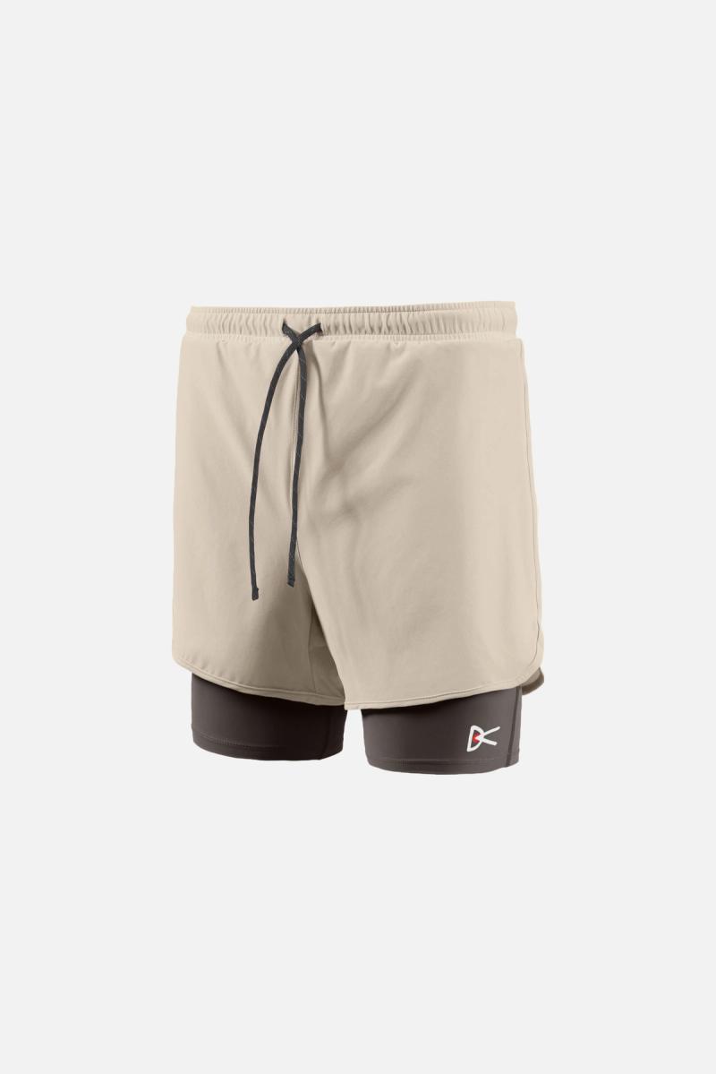 Layered Pocketed Trail Shorts, Khaki/Slate Brown