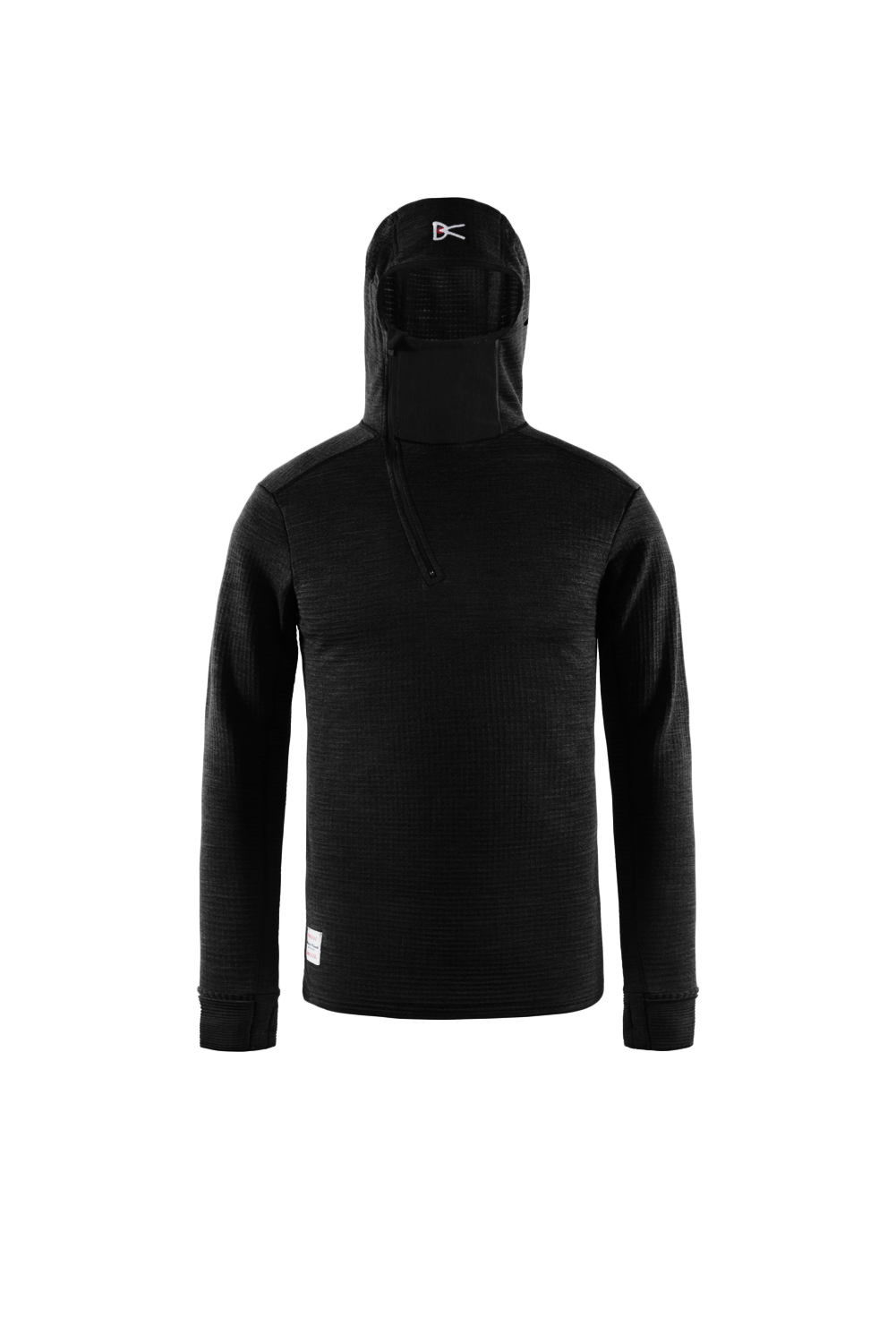 Hooded Merino Grid Fleece, Black